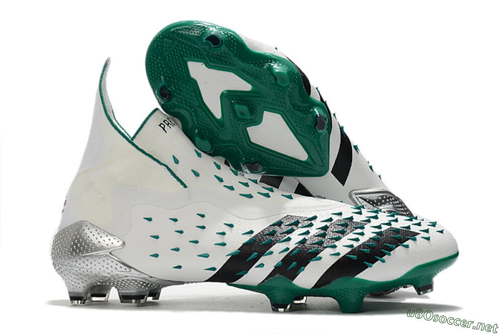 Unisex Adidas Predator Freak+ FG Football Boots - White/Black/Green 2