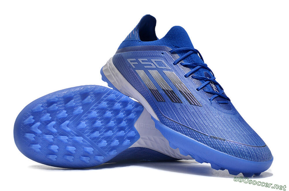 Men's Adidas F50 Adizero TF Football Shoes - Blue/Silver/Black 3