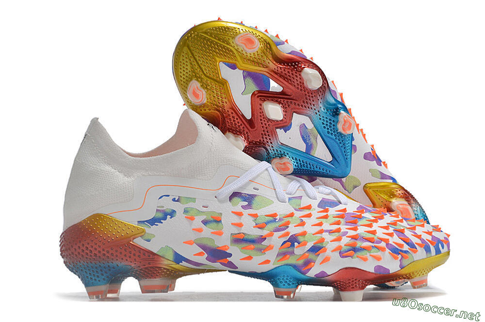 Unisex Adidas Predator Freak.1 Low FG Football Boots - White/Blue/Orange/Gold 2