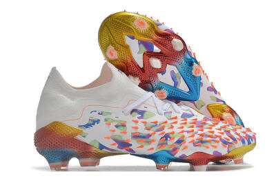 Unisex Adidas Predator Freak.1 Low FG Football Boots - White/Blue/Orange/Gold