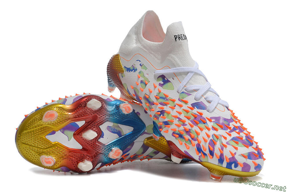 Unisex Adidas Predator Freak.1 Low FG Football Boots - White/Blue/Orange/Gold 3