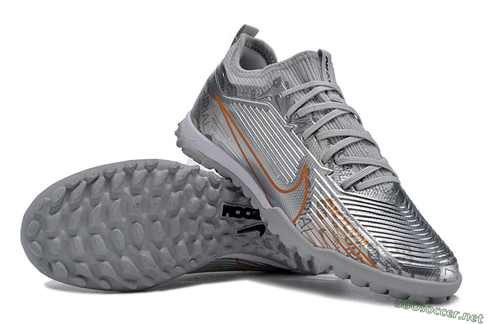 Unisex Nike Air Zoom Mercurial Vapor 15 Pro TF Football Shoes - Silver/Gold/Black 3