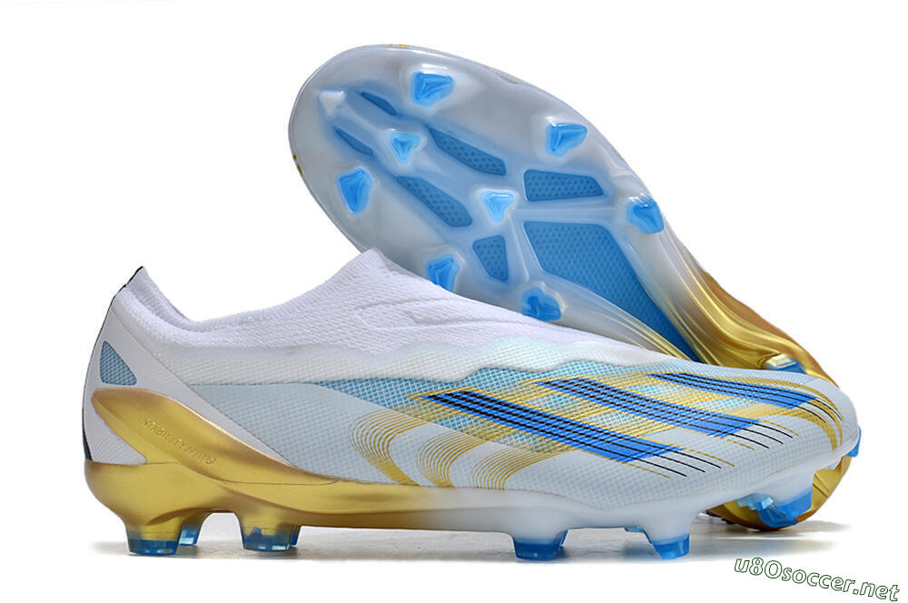 Men's Adidas X Crazyfast.1 FG Football Boots - White/Blue/Gold 2