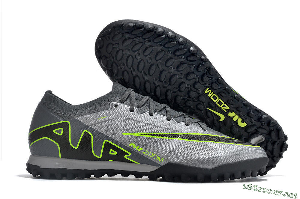 Men's Nike Air Zoom Mercurial Vapor 15 Elite TF Football Shoes - Silver/Grey/Black/Green 2