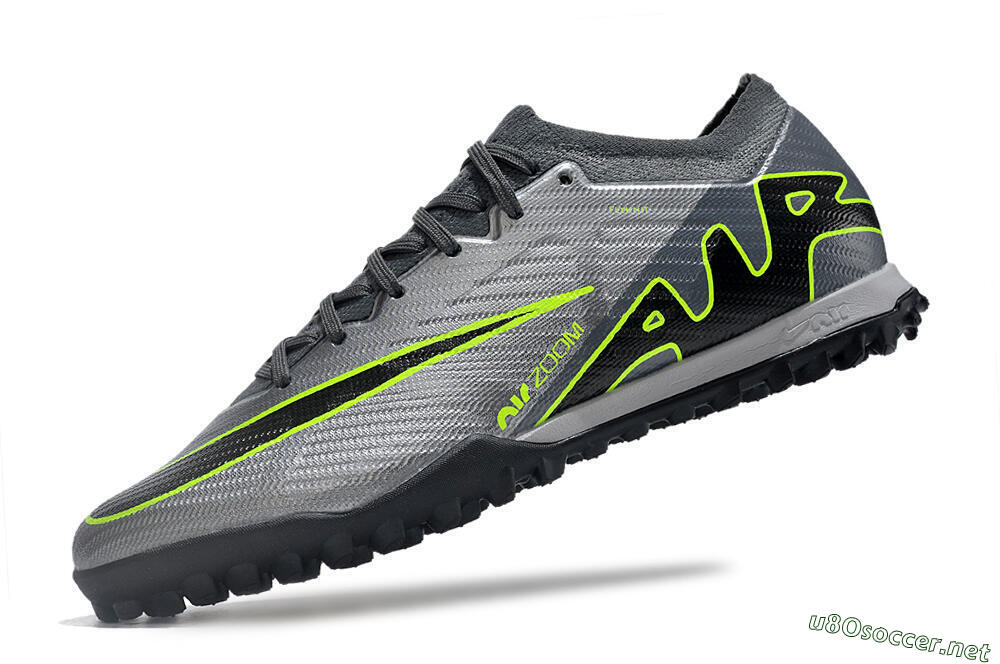 Men's Nike Air Zoom Mercurial Vapor 15 Elite TF Football Shoes - Silver/Grey/Black/Green 5