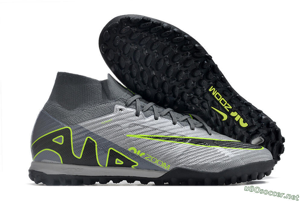 Men's Nike Air Zoom Mercurial Superfly 9 Elite TF Football Shoes - Silver/Grey/Black/Green 2