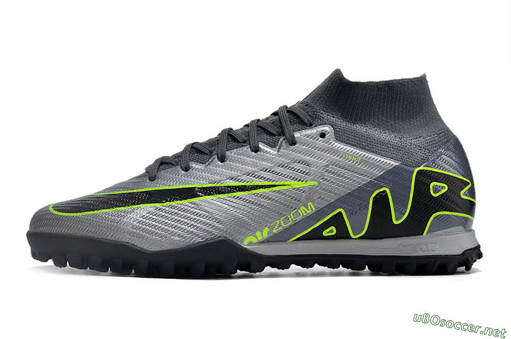 Men's Nike Air Zoom Mercurial Superfly 9 Elite TF Football Shoes - Silver/Grey/Black/Green 0