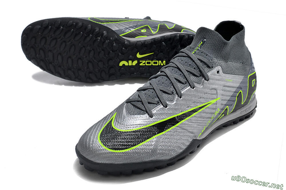 Men's Nike Air Zoom Mercurial Superfly 9 Elite TF Football Shoes - Silver/Grey/Black/Green 3