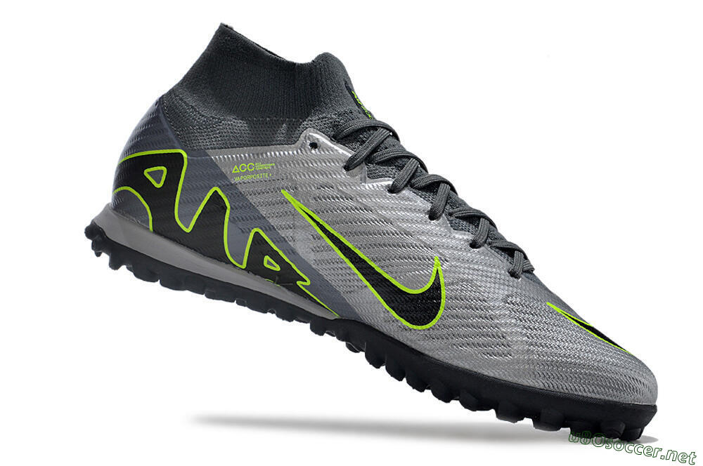 Men's Nike Air Zoom Mercurial Superfly 9 Elite TF Football Shoes - Silver/Grey/Black/Green 4