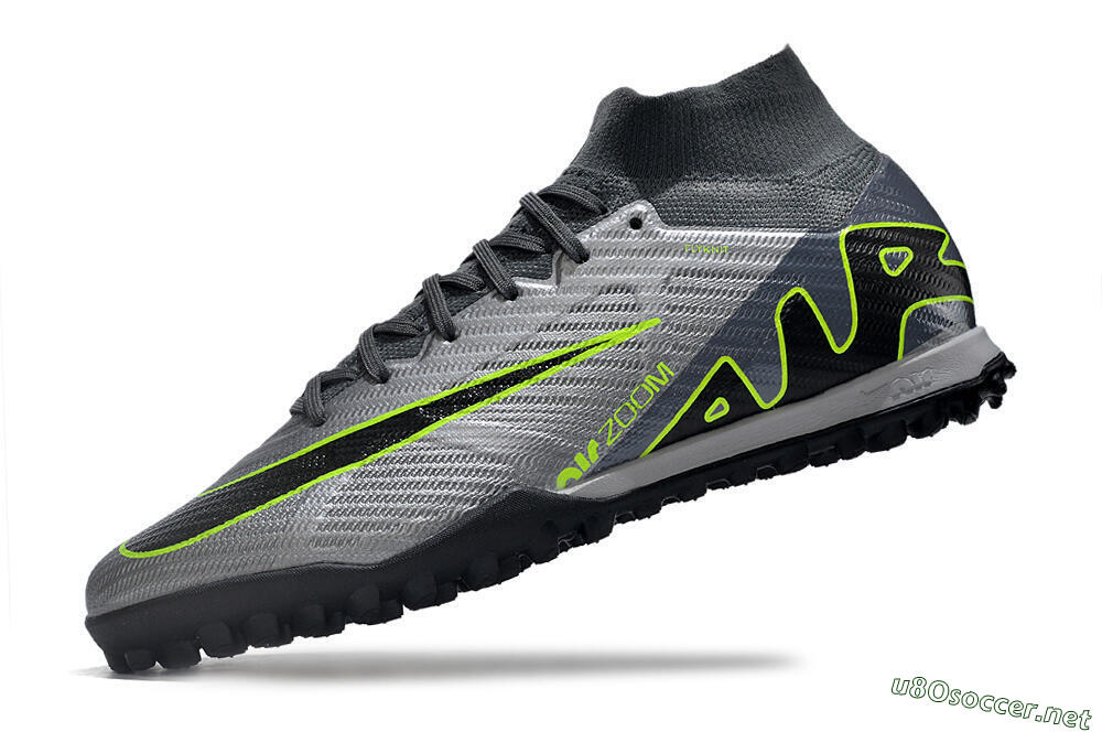 Men's Nike Air Zoom Mercurial Superfly 9 Elite TF Football Shoes - Silver/Grey/Black/Green 5