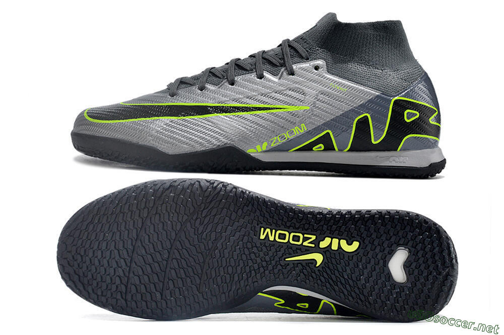 Men's Nike Air Zoom Mercurial Superfly 9 Elite IC Football Shoes - Silver/Grey/Black/Green 1