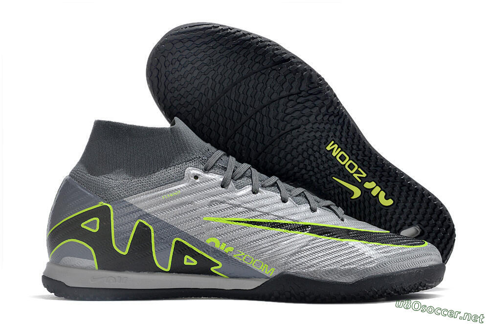 Men's Nike Air Zoom Mercurial Superfly 9 Elite IC Football Shoes - Silver/Grey/Black/Green 2