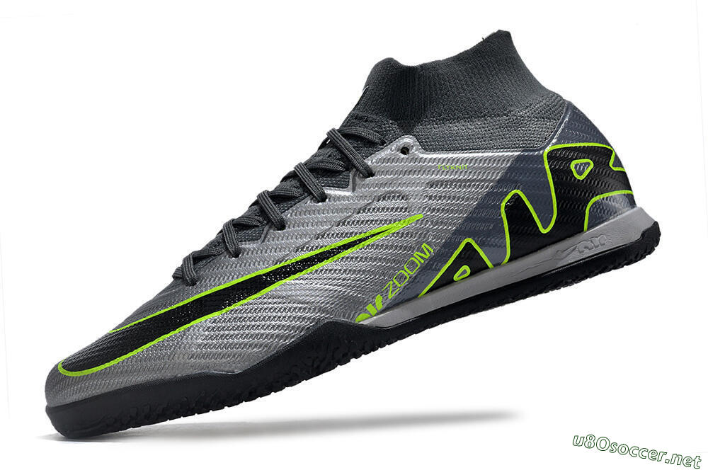 Men's Nike Air Zoom Mercurial Superfly 9 Elite IC Football Shoes - Silver/Grey/Black/Green 5