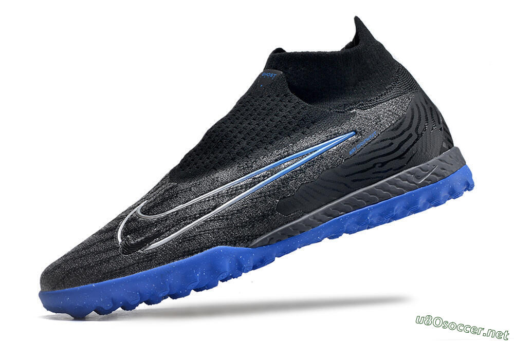 Men's Nike Phantom GX Elite DF Link TF Football Shoes - Grey/Black/Blue 5