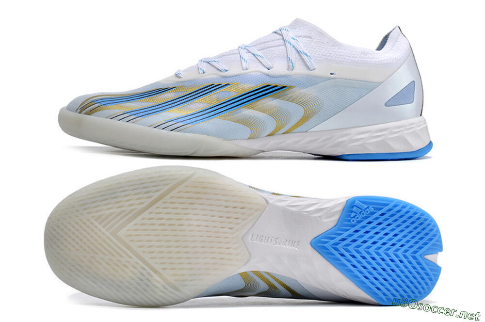 Men's Adidas X Crazyfast.1 IC Football Shoes - White/Blue/Gold 1