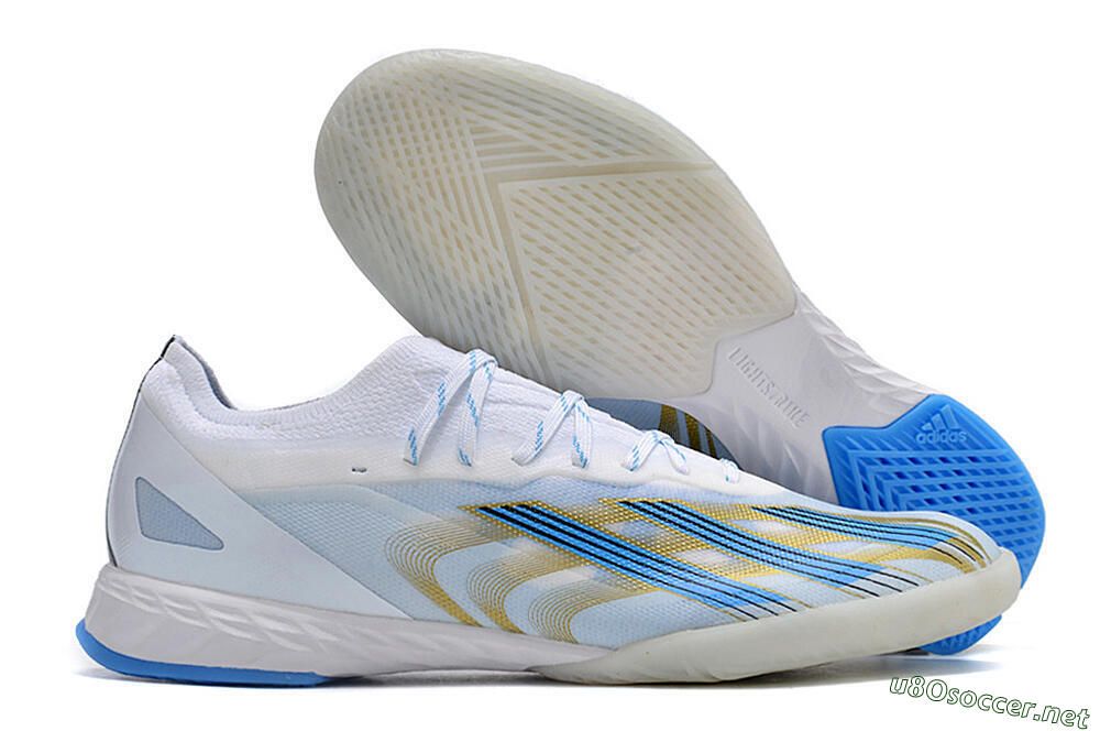 Men's Adidas X Crazyfast.1 IC Football Shoes - White/Blue/Gold 2