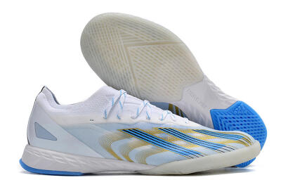 Men's Adidas X Crazyfast.1 IC Football Shoes - White/Blue/Gold