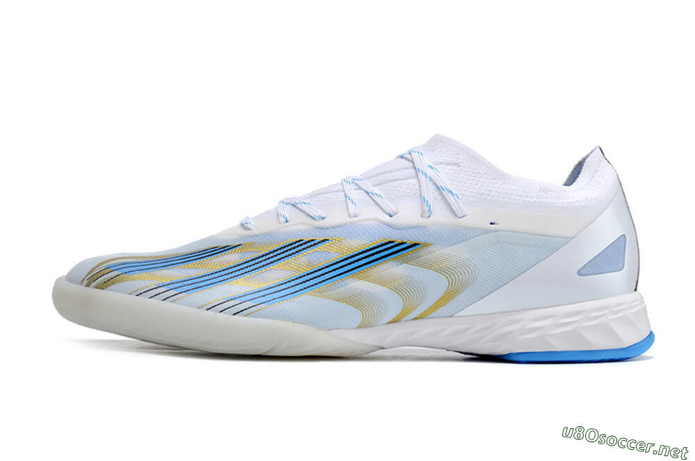 Men's Adidas X Crazyfast.1 IC Football Shoes - White/Blue/Gold 0