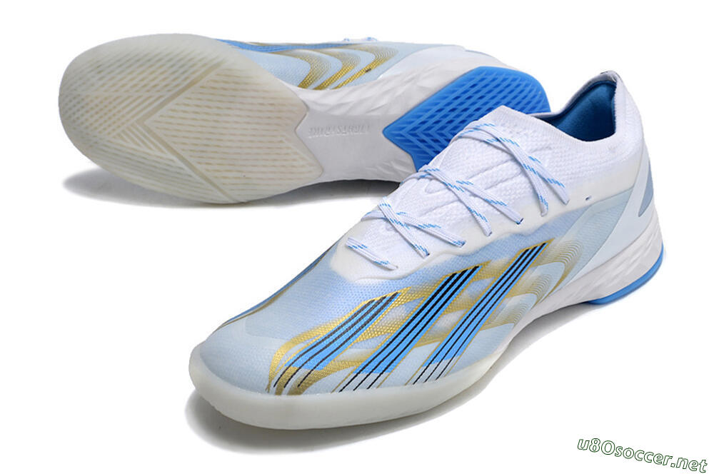 Men's Adidas X Crazyfast.1 IC Football Shoes - White/Blue/Gold 3