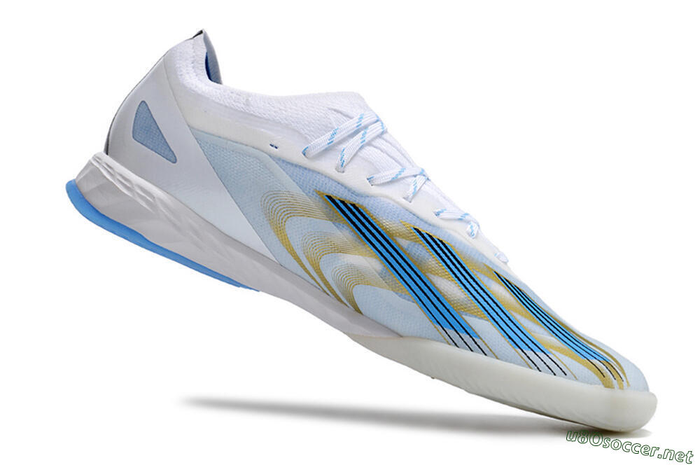 Men's Adidas X Crazyfast.1 IC Football Shoes - White/Blue/Gold 4