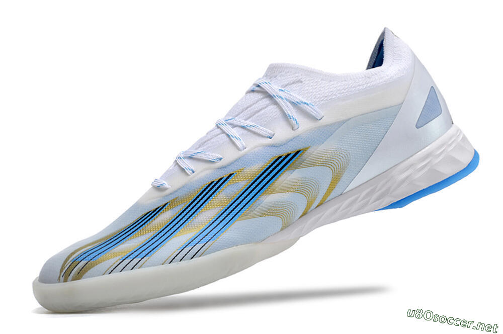 Men's Adidas X Crazyfast.1 IC Football Shoes - White/Blue/Gold 5