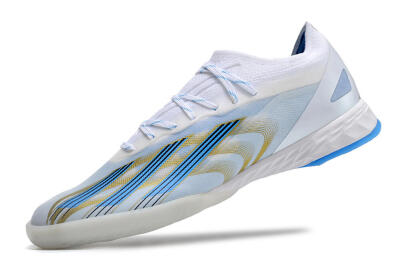 Men's Adidas X Crazyfast.1 IC Football Shoes - White/Blue/Gold