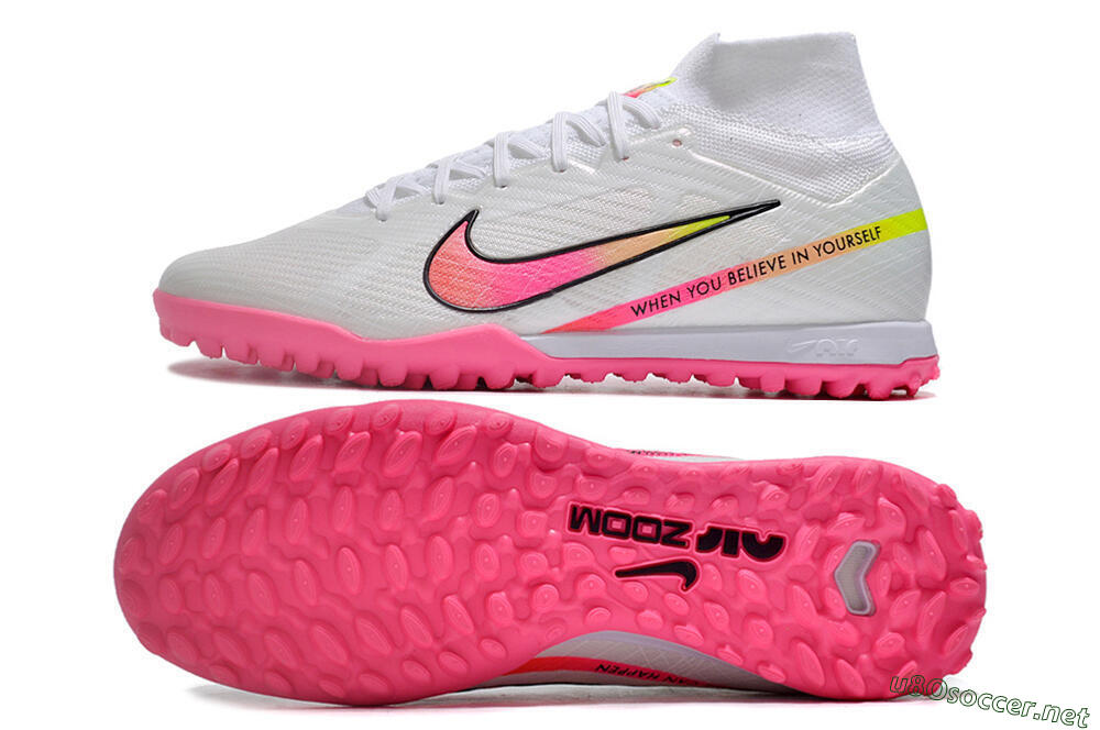 Men's Nike Air Zoom Mercurial Superfly 9 Elite TF Football Shoes - White/Pink/Black/Green 1