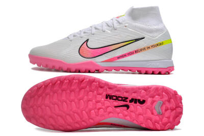 Men's Nike Air Zoom Mercurial Superfly 9 Elite TF Football Shoes - White/Pink/Black/Green