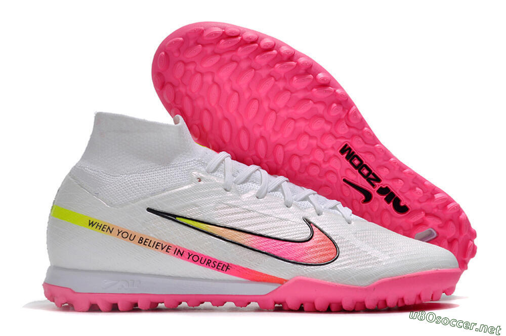 Men's Nike Air Zoom Mercurial Superfly 9 Elite TF Football Shoes - White/Pink/Black/Green 2