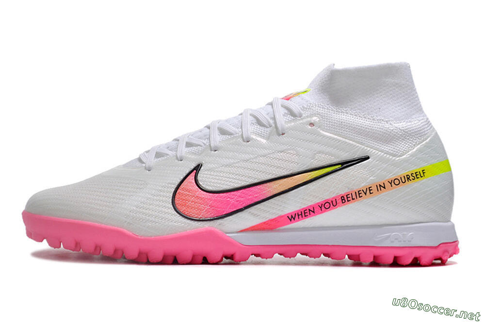 Men's Nike Air Zoom Mercurial Superfly 9 Elite TF Football Shoes - White/Pink/Black/Green 0