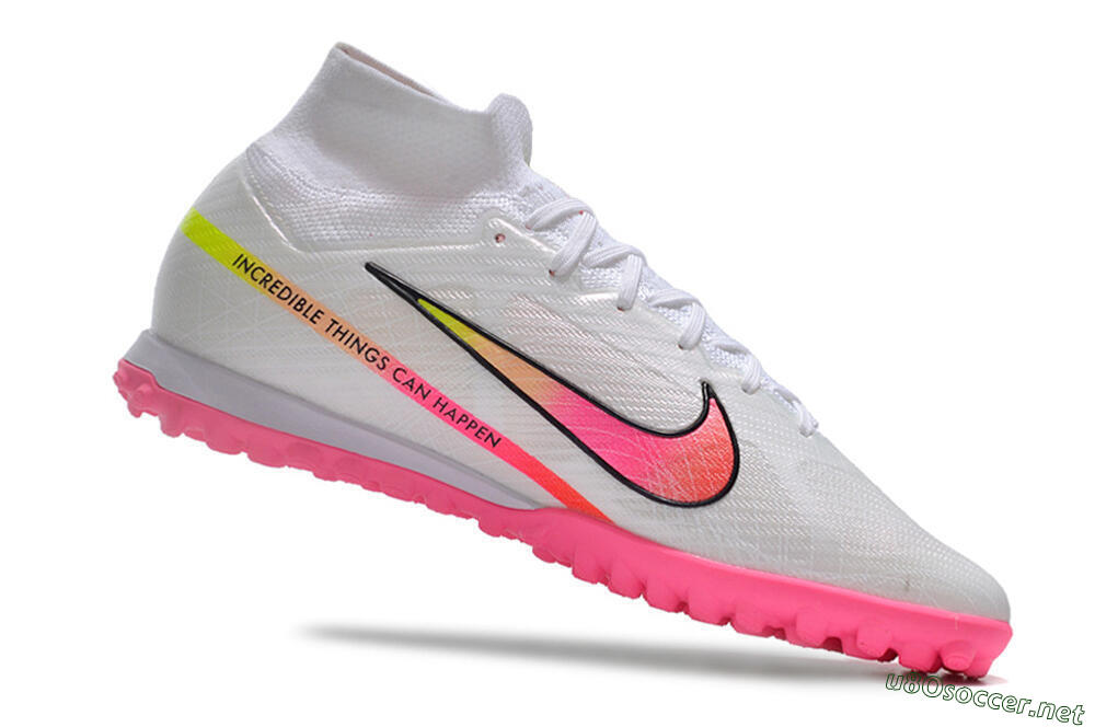 Men's Nike Air Zoom Mercurial Superfly 9 Elite TF Football Shoes - White/Pink/Black/Green 4