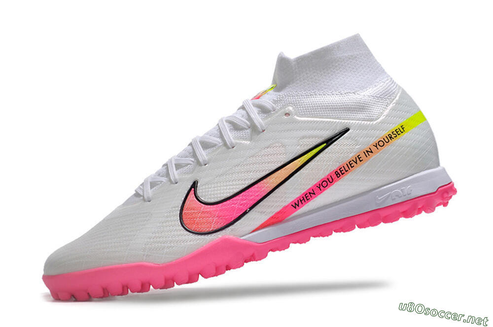 Men's Nike Air Zoom Mercurial Superfly 9 Elite TF Football Shoes - White/Pink/Black/Green 5