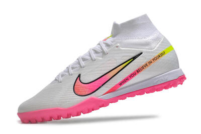 Men's Nike Air Zoom Mercurial Superfly 9 Elite TF Football Shoes - White/Pink/Black/Green