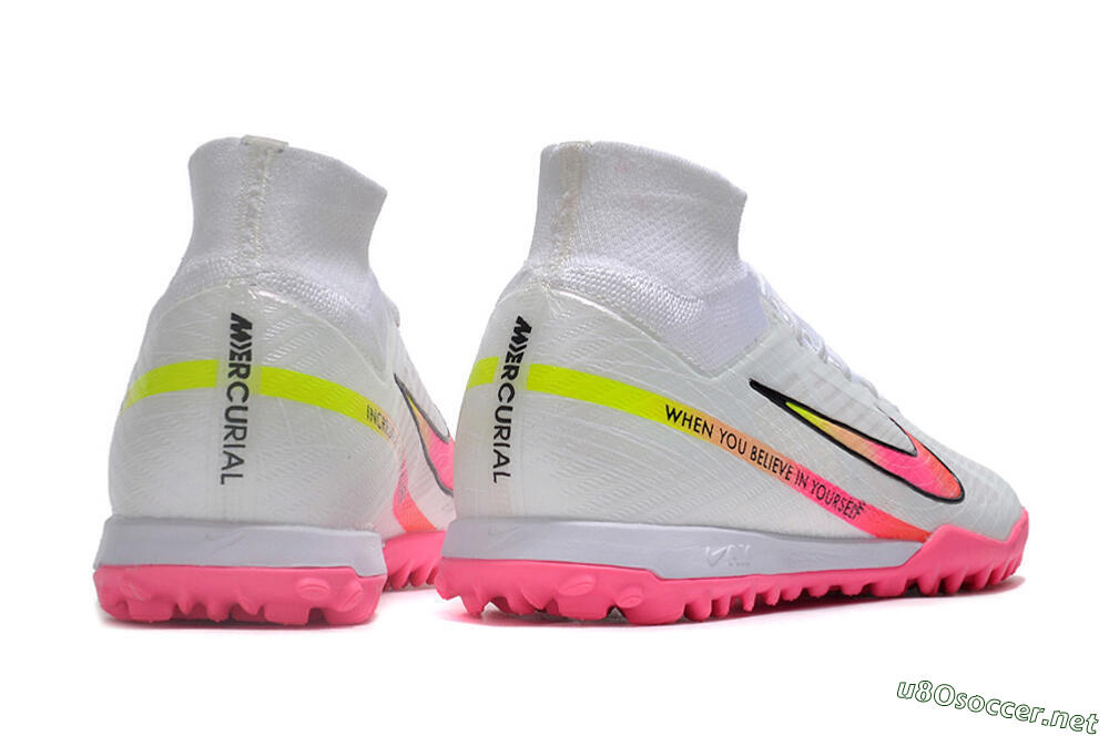 Men's Nike Air Zoom Mercurial Superfly 9 Elite TF Football Shoes - White/Pink/Black/Green 6