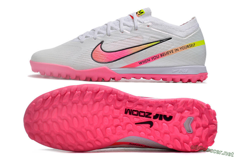 Men's Nike Air Zoom Mercurial Vapor 15 Elite TF Football Shoes - White/Pink/Black/Green 1