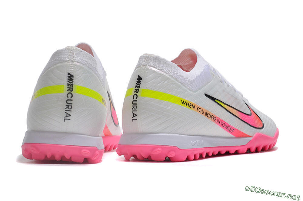 Men's Nike Air Zoom Mercurial Vapor 15 Elite TF Football Shoes - White/Pink/Black/Green 6