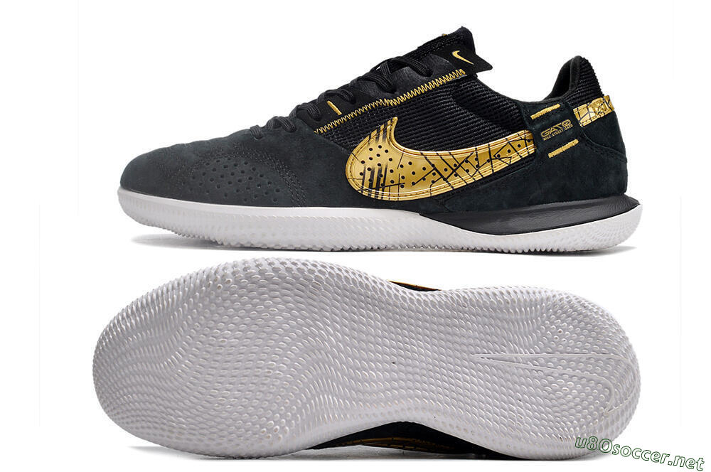 Men's Nike Street Gato IC Football Shoes - Black/Gold/White 1