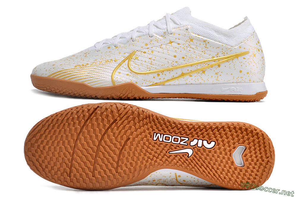 Men's Nike Air Zoom Mercurial Vapor 15 Elite IC Football Shoes - White/Gold/Brown 1