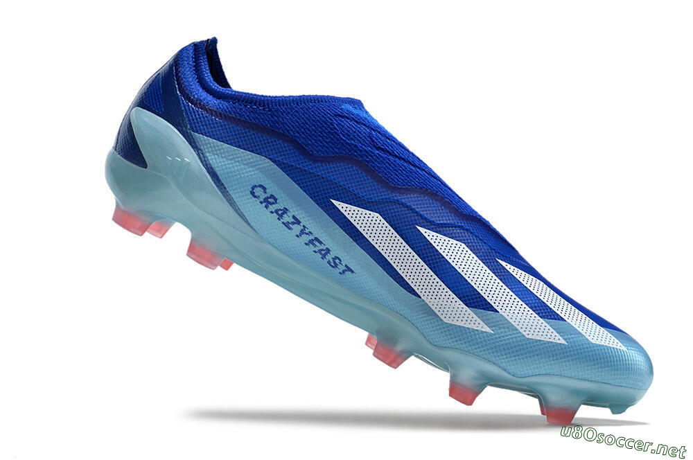 Men's Adidas X Crazyfast.1 Laceless FG Football Boots - Blue/White/Jade 4