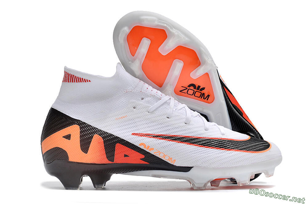 Unisex Nike Air Zoom Mercurial Superfly 9 Elite FG Football Boots - White/Orange/Black 2