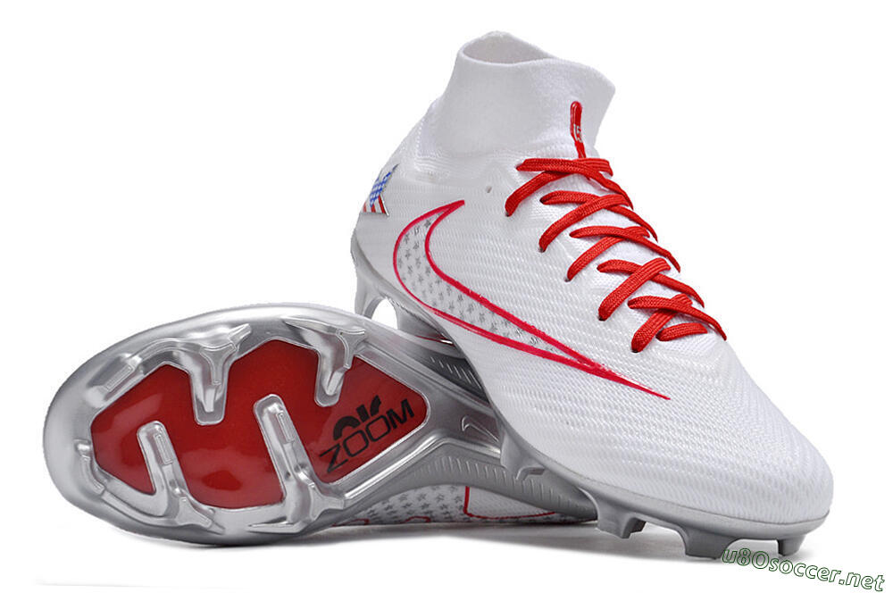 Unisex Nike Air Zoom Mercurial Superfly 9 Elite FG Football Boots - White/Red/Silver 1
