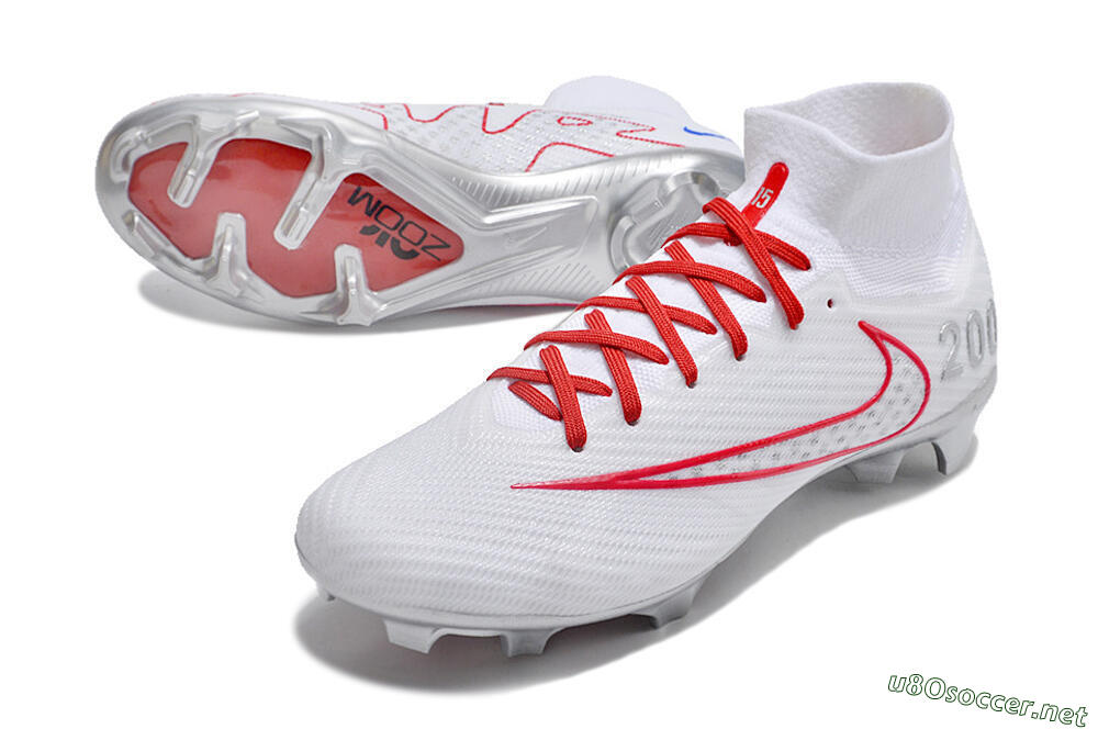 Unisex Nike Air Zoom Mercurial Superfly 9 Elite FG Football Boots - White/Red/Silver 3