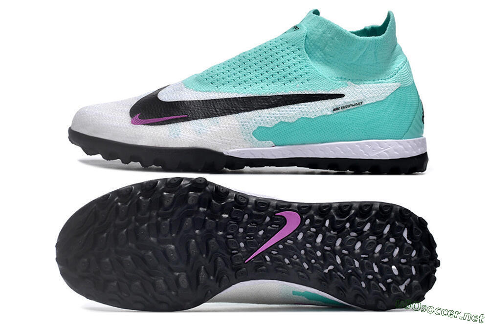 Men's Nike Phantom GX Elite DF Link TF Football Shoes - White/Jade/Black/Purple 1