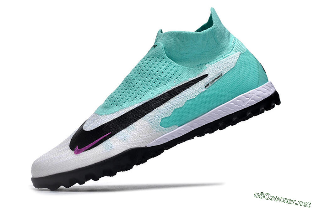 Men's Nike Phantom GX Elite DF Link TF Football Shoes - White/Jade/Black/Purple 5