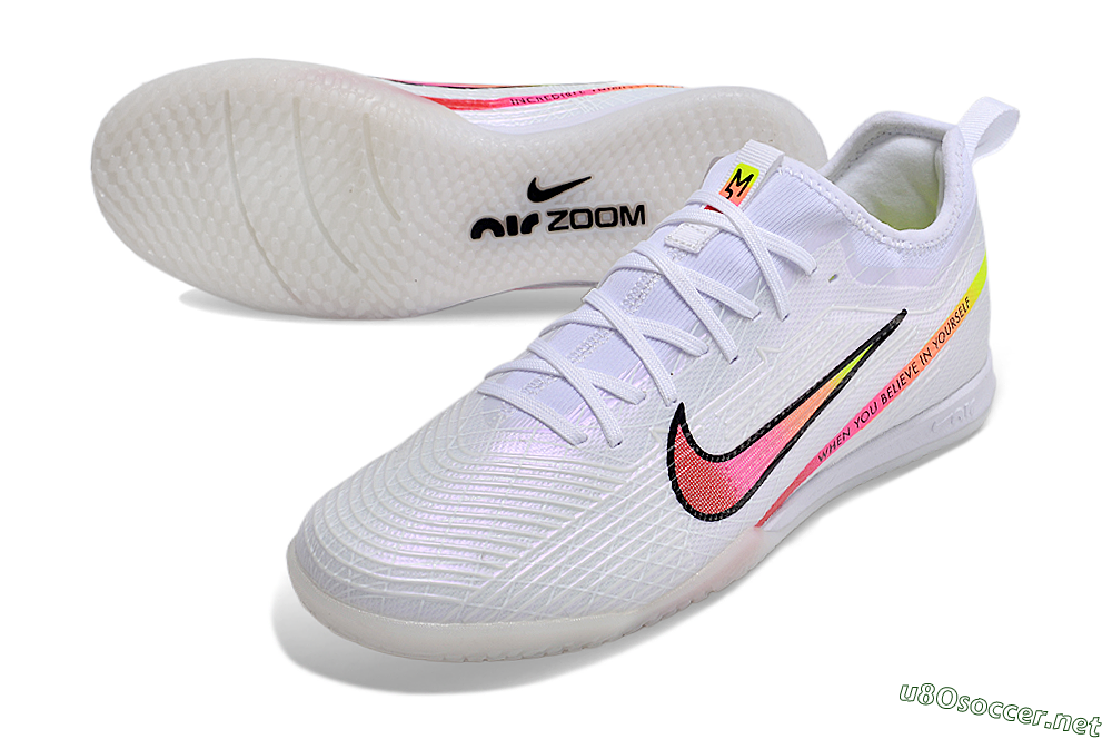 Men's Nike Air Zoom Mercurial Vapor 15 Pro IC Football Shoes - White/Pink/Black/Yellow 3