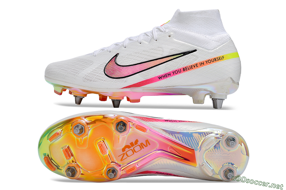 Men's Nike Air Zoom Mercurial Superfly 9 Elite SG Football Boots - White/Pink/Black/Yellow/Gold 1