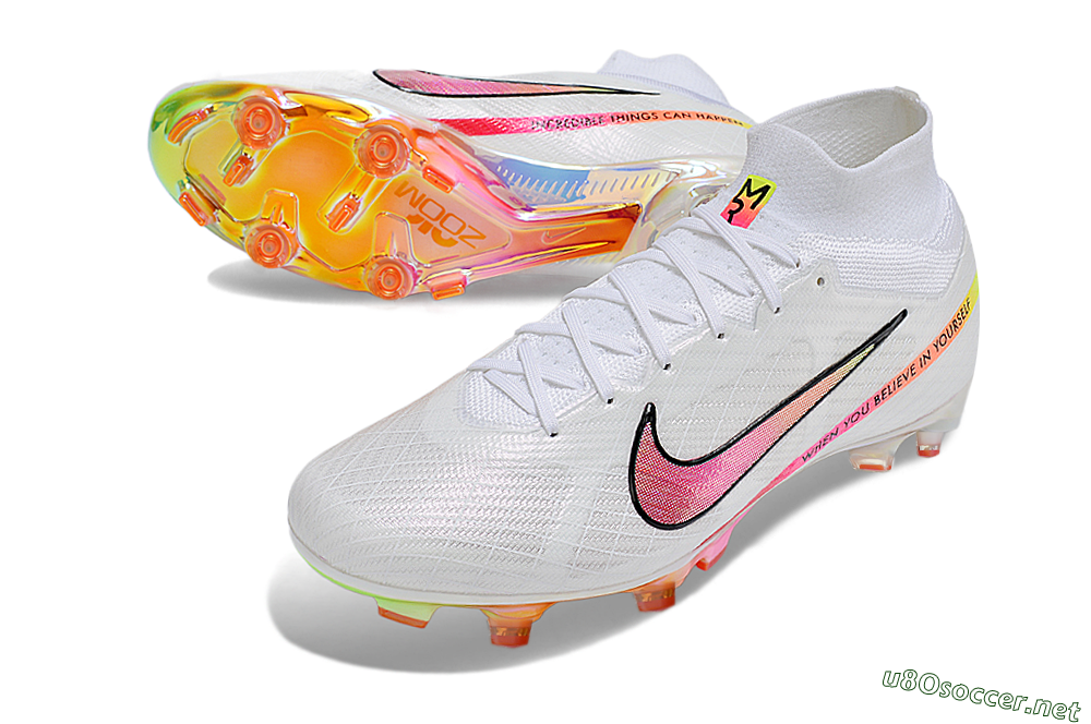 Men's Nike Air Zoom Mercurial Superfly 9 Elite AG Football Boots - White/Pink/Black/Yellow/Gold 3