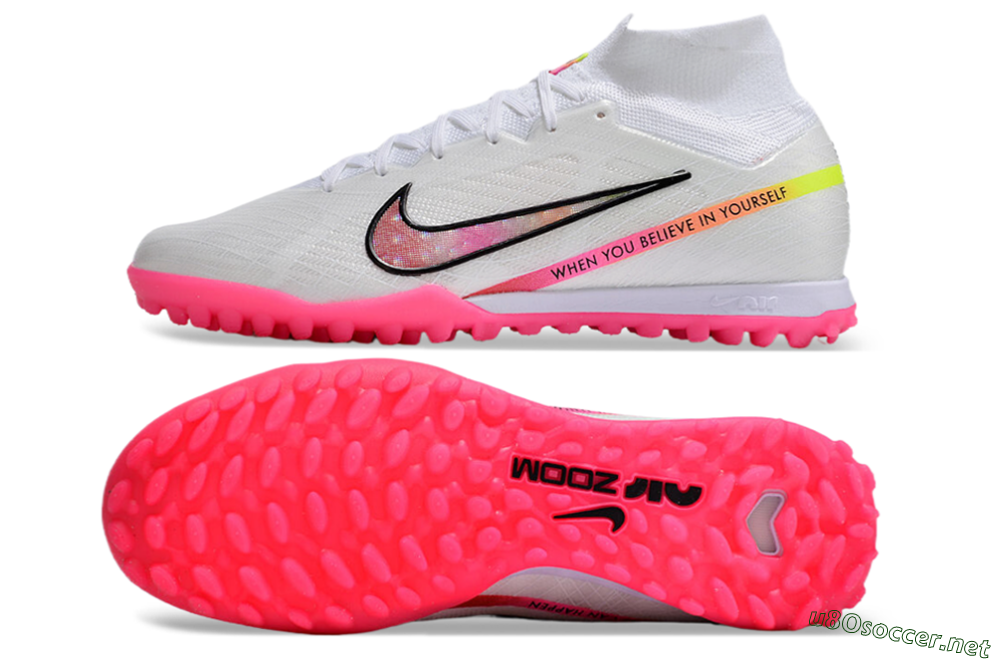 Men's Nike Air Zoom Mercurial Superfly 9 Elite TF Football Shoes - White/Pink/Black/Yellow 1