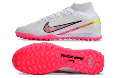 Men's Nike Air Zoom Mercurial Superfly 9 Elite TF Football Shoes - White/Pink/Black/Yellow