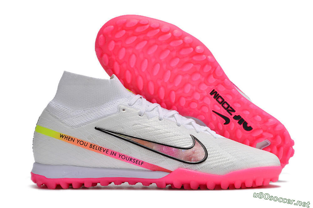 Men's Nike Air Zoom Mercurial Superfly 9 Elite TF Football Shoes - White/Pink/Black/Yellow 2